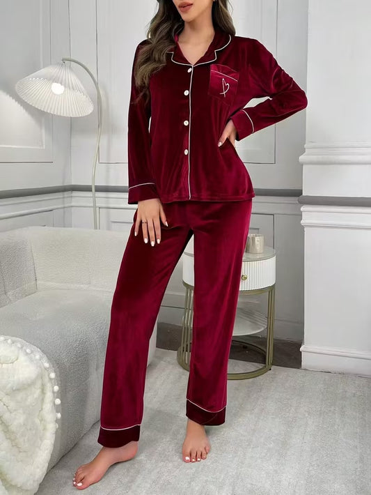 Cozy Fleece Pajama Set with Heart Pocket