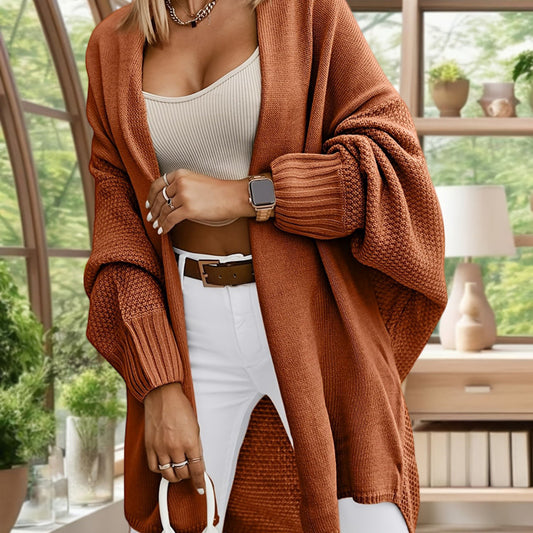 Women’s Loose Long Cardigan Sweater – Solid Color Casual Coat