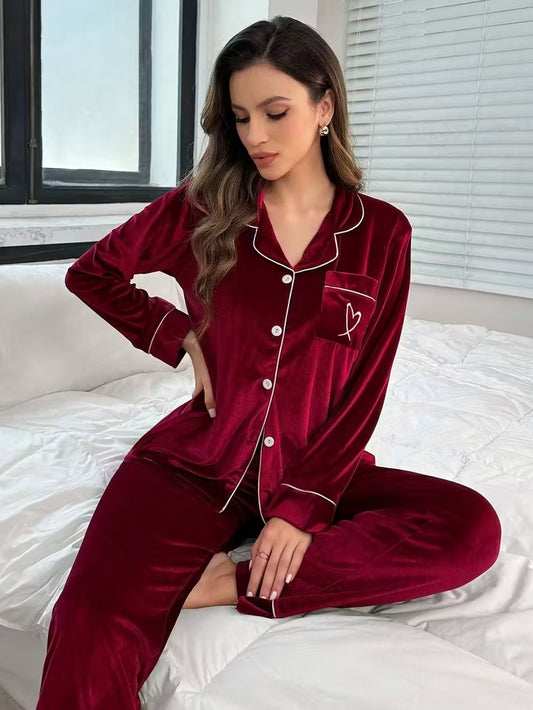 Cozy Fleece Pajama Set with Heart Pocket